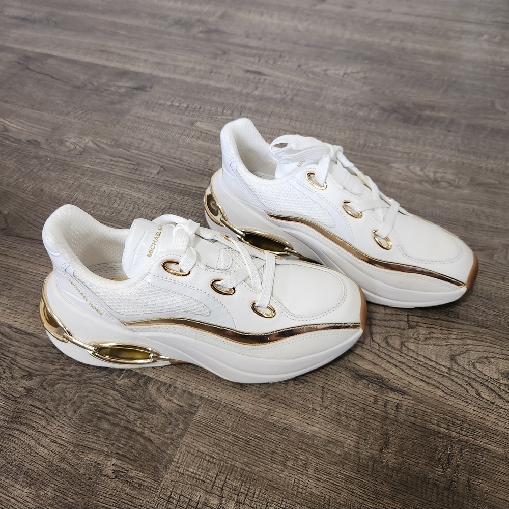Women's Toni Trainer Running SneakersMichael Kors White and Gold Sneakers